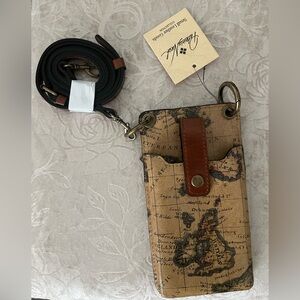 Patricia Nash Tan Map Print Crossbody Bag